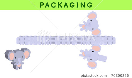 Party favor box die cut elephant design for sweets, candies, small presents, bakery. Package template, great design for any purposes, birthdays, baby showers, pinata. Vector stock illustration. 76800226