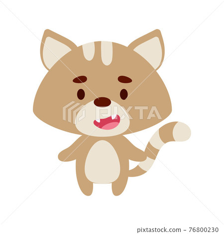 Cute little cat on white background. Cartoon... - Stock Illustration  [76800230] - PIXTA