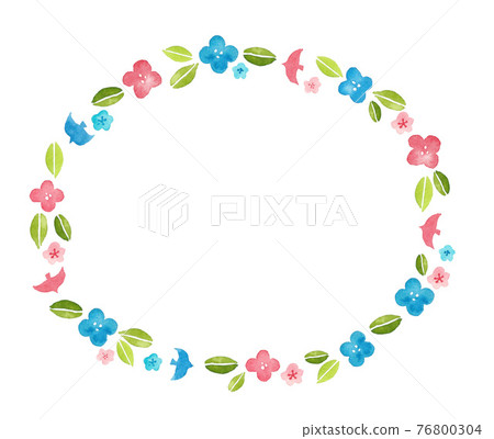 手繪水彩斯堪的納維亞花橢圓框 76800304