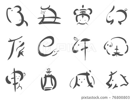 Motif design using the Chinese characters for the twelve zodiac signs Motif design using the Chinese characters for the twelve zodiac signs 76800803