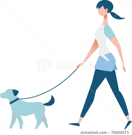 一個簡單的女人遛狗的插圖 一個簡單的女人遛狗的插圖 76800873