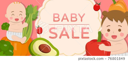 Cute baby with healthy vegetables and fruits poster, comic cartoon vector character 76801849