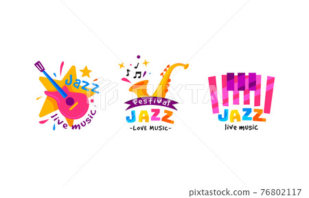 Colorful Logos for Jazz Music Festival or Live Concert Vector Set 76802117