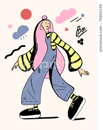 A modern girl in the image of a bee with exaggerated proportions A modern girl in the image of a bee with exaggerated proportions 76802248