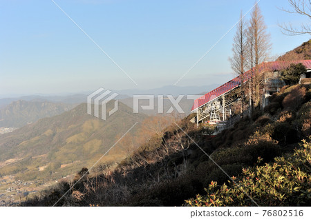 Scenery of the once active ropeway station building in Ohirayama Sancho Park in Mure, Hofu City, Yamaguchi Prefecture 76802516