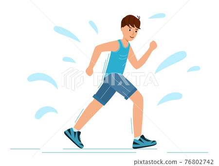 Young guy runs in training and sweats. Man is Jogging on a white background. 76802742