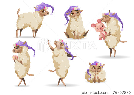 Cute sheep character in sleeping hat Cute sheep character in sleeping hat 76802880
