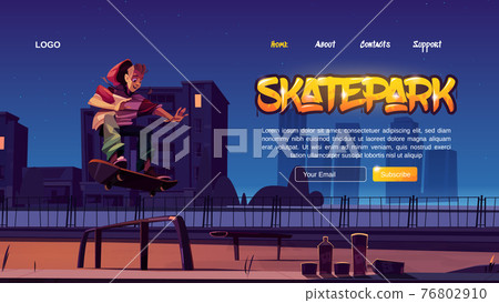 Skatepark cartoon landing, teen at rollerdrome 76802910