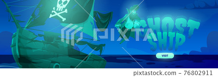 Ghost ship cartoon landing page with dead pirate 76802911