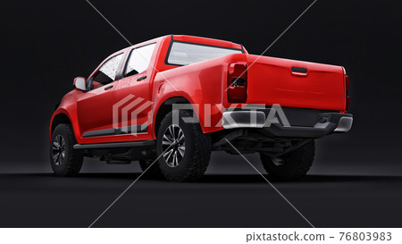 Red pickup car on a black background. 3d rendering. Red pickup car on a black background. 3d rendering. 76803983