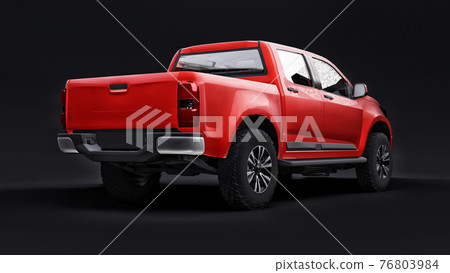 Red pickup car on a black background. 3d rendering. Red pickup car on a black background. 3d rendering. 76803984