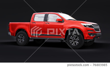 Red pickup car on a black background. 3d rendering. Red pickup car on a black background. 3d rendering. 76803985