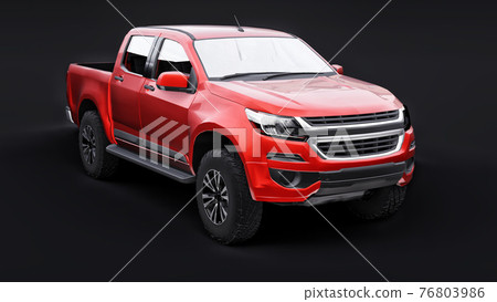 Red pickup car on a black background. 3d rendering. Red pickup car on a black background. 3d rendering. 76803986
