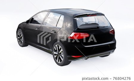 Black small family car hatchback on white background. 3d rendering. Black small family car hatchback on white background. 3d rendering. 76804276
