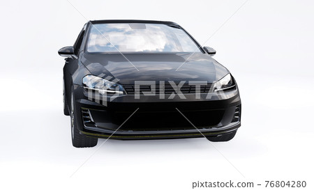 Black small family car hatchback on white background. 3d rendering. Black small family car hatchback on white background. 3d rendering. 76804280