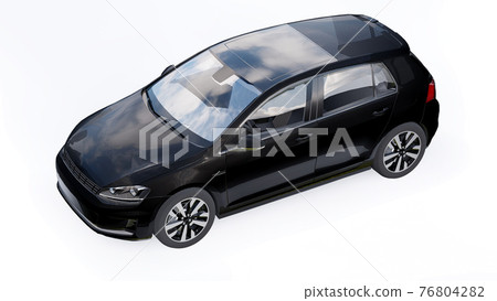 Black small family car hatchback on white background. 3d rendering. Black small family car hatchback on white background. 3d rendering. 76804282