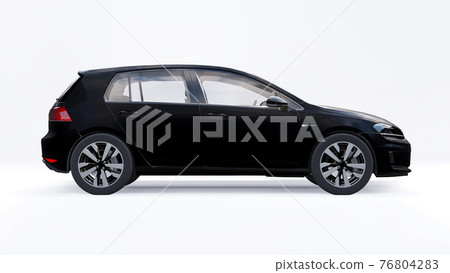 Black small family car hatchback on white background. 3d rendering. 76804283