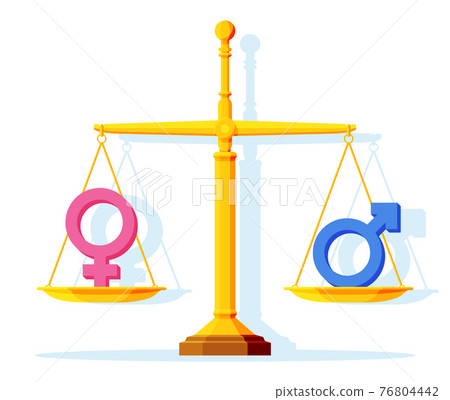 Pink and blue gender symbol balanced on weight. 76804442
