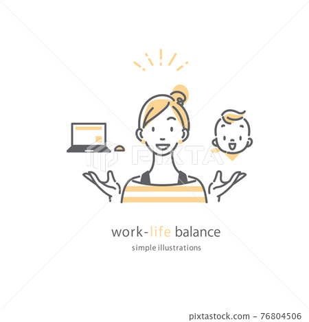 工作生活平衡女性簡約時尚線描插畫素材 76804506