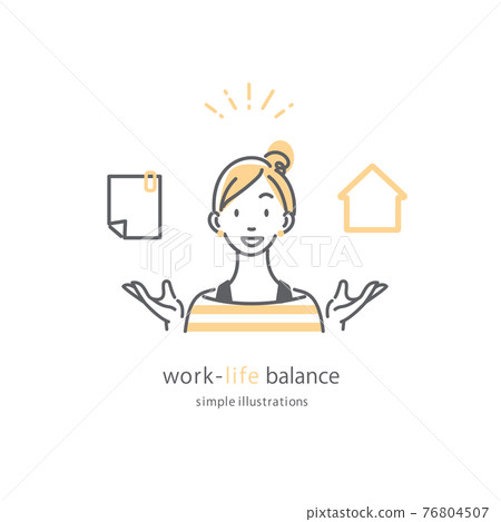 工作生活平衡女性簡約時尚線描插畫素材 76804507
