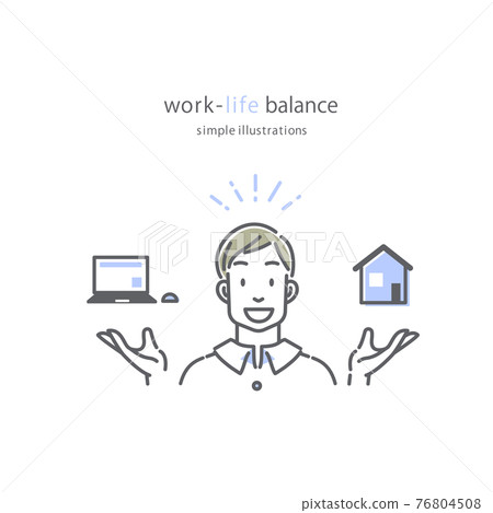 工作生活平衡男性簡約時尚線描插畫素材 工作生活平衡男性簡約時尚線描插畫素材 76804508