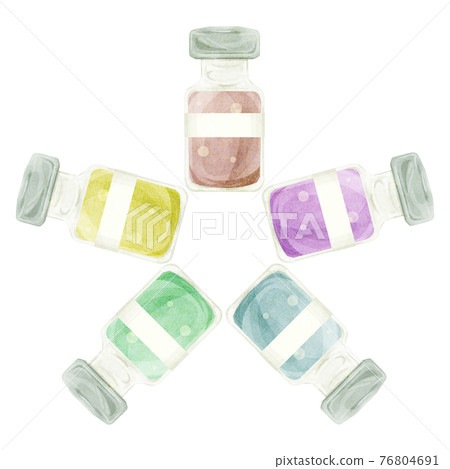 Vaccine hand-painted watercolor style illustrations lined up in a vial Vaccine hand-painted watercolor style illustrations lined up in a vial 76804691