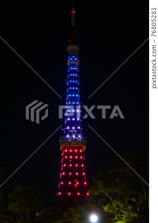 Tokyo Tower dyed in the tricolor color of the French flag in memory of the terrorist attacks in France in 2015 Tokyo Tower dyed in the tricolor color of the French flag in memory of the terrorist attacks in France in 2015 76805281