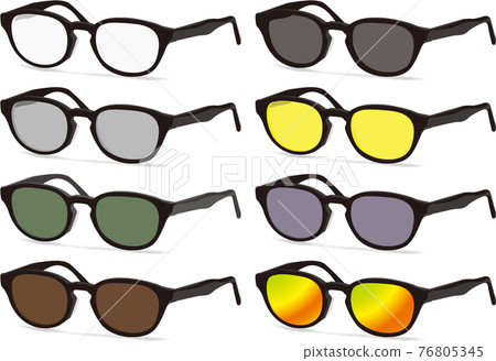 Illustration of multiple diagonal sunglasses with black edges 76805345