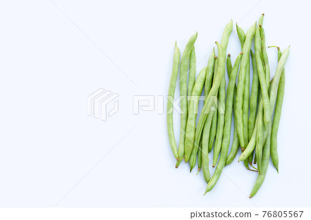 Green beans on white background. Copy space Green beans on white background. Copy space 76805567