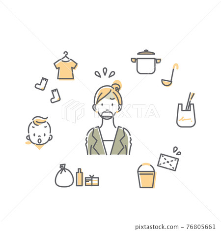 一幅簡單而時尚的線條畫插圖,描繪了一位正在努力平衡工作、家務和育兒的女性 一幅簡單而時尚的線條畫插圖,描繪了一位正在努力平衡工作、家務和育兒的女性 76805661