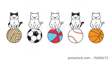 Cute Cat Playing Yarn Ball Cartoon Vector Icon Illustration (2