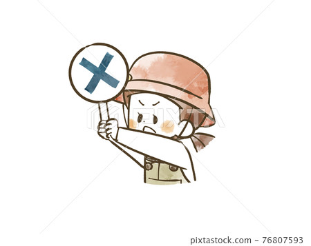 A girl in outdoor wear holding a cross tag A girl in outdoor wear holding a cross tag 76807593