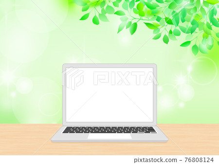 A simple gray laptop with a fresh green background and an open silver black key A simple gray laptop with a fresh green background and an open silver black key 76808124