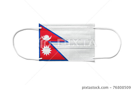 Flag of Nepal on a disposable surgical mask. White background 76808509
