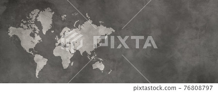 World map on black concrete wall background. Horizontal banner 76808797