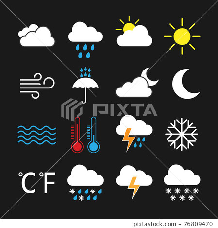 Weather icon set. Vector illustration, flat design. Weather icon set. Vector illustration, flat design. 76809470