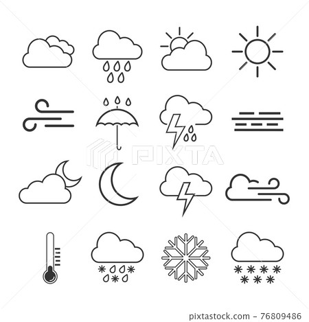 Weather icon set. Vector illustration, flat design. Weather icon set. Vector illustration, flat design. 76809486