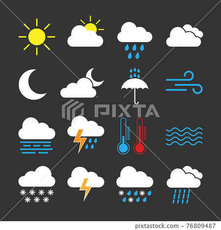 Weather icon set. Vector illustration, flat design. Weather icon set. Vector illustration, flat design. 76809487