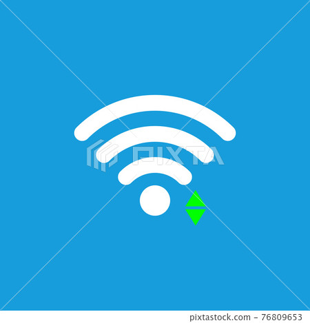 Wi-Fi icon, sign. Vector illustration. Flat design. Connect green sign. Blue background. Wi-Fi icon, sign. Vector illustration. Flat design. Connect green sign. Blue background. 76809653