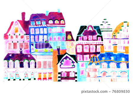 Overseas cityscape drawn in watercolor 76809830