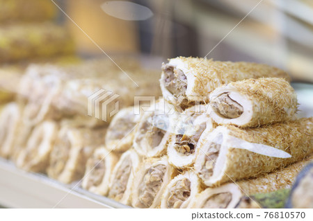 Closeup of traditional turkish delight in shop 76810570