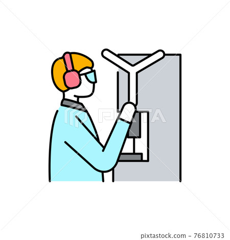 Worker uses machine olor line icon. Pictogram for web page, mobile app, promo. 76810733