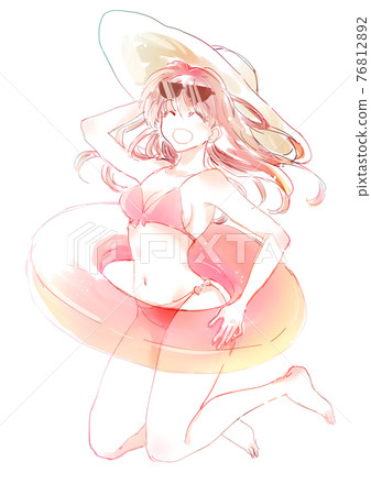 Woman floating in summer Woman floating in summer 76812892