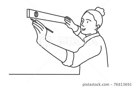 Young woman makes repairs. 76813691