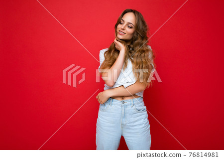 Portrait of young beautiful smiling hipster woman in trendy outfit. Sexy carefree female person Portrait of young beautiful smiling hipster woman in trendy outfit. Sexy carefree female person 76814981