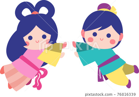 Orihime and Hikoboshi meet in Tanabata 76816339