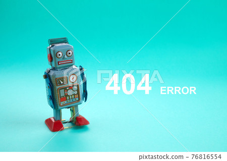 Page not found template. Robot toy repairman. 404 error warning message. 76816554
