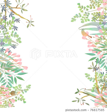 斯堪的納維亞時尚植物和鳥類與柔和的色彩白色背景框架矢量插圖素材 76817585