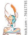 Hand-drawn young beautiful girl with nude makeup and unusual red hair. Fashion illustration of a stylish look. 76817785
