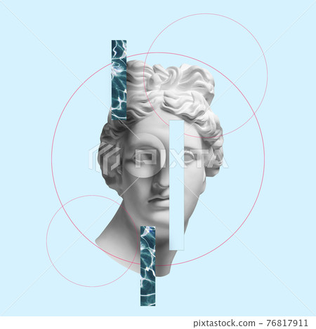 Modern conceptual art collage with ancient statue. Contemporary art. Modern conceptual art collage with ancient statue. Contemporary art. 76817911